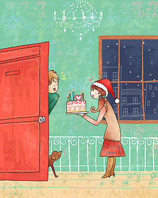 라이프스타일 커플 여자 기념일 남자 종교 크리스마스 겨울 일러스트 사랑 사람 이벤트 파티 케이크 국내일러스트 계절 감정 관계 디저트 생활