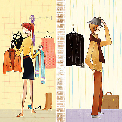 PSD 라이프스타일 커플 계절 여자 패션 남자 행복 겨울 데이트 일러스트 페인터 실내 사랑 사람 두명 방 준비 외출준비 국내일러스트 감정 관계 페인팅 내부 생활 파일형식