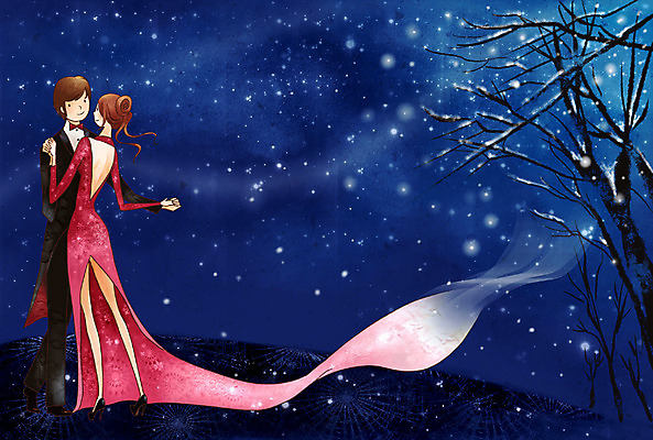 PSD 라이프스타일 커플 계절 여자 남자 행복 겨울 일러스트 페인터 사랑 사람 야외 두명 파티 눈 춤 눈송이 야간 왈츠 국내일러스트 자연요소 감정 관계 페인팅 날씨 문화예술 눈_날씨 이벤트 생활 파일형식