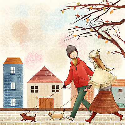 PSD 나무 라이프스타일 커플 계절 여자 남자 행복 반려견 겨울 데이트 일러스트 페인터 주택 사랑 사람 풍경 야외 두명 건물 산책 도시 보행로 개 강아지 국내일러스트 식물 건축물 감정 길 포유류 관계 페인팅 휴식 생활 반려동물 파일형식