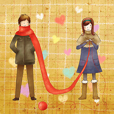 PSD 라이프스타일 커플 계절 여자 남자 행복 겨울 일러스트 페인터 선물 사랑 사람 두명 목도리 뜨개질 털실 국내일러스트 잡화 감정 관계 페인팅 취미 생활 실 파일형식