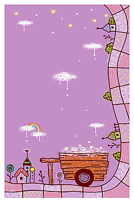 EPS 자연요소 구름 꽃 별 컬러 백그라운드 무지개 일러스트 안내 주택 알림판 이벤트 사람없음 건물 마을 보라색 수레 공백 알림 국내일러스트 식물 건축물 카트 파일형식 벡터