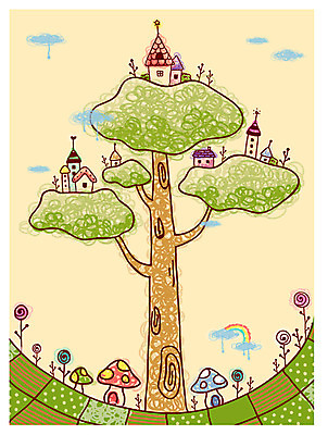 EPS 나무 식물 꽃 백그라운드 무지개 일러스트 상상 안내 주택 알림판 이벤트 사람없음 건물 판타지 마을 버섯 알림 버섯집 국내일러스트 자연요소 건축물 파일형식 벡터