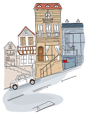 EPS 건축 도로 백그라운드 일러스트 교통시설 자동차 주택 풍경 사람없음 야외 건물 도시 언덕 언덕길 국내일러스트 건축물 길 육상교통 교통 시설 파일형식 벡터