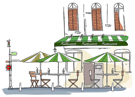 EPS 건축 도로 백그라운드 일러스트 교통시설 탁자 거리 풍경 사람없음 야외 건물 레스토랑 카페 도시 파라솔 스케치 테이크아웃 국내일러스트 건축물 길 가구 교통 미술 상점 식당 시설 파일형식 벡터