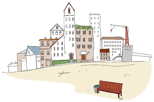 EPS 공원 공공시설 건축 백그라운드 벤치 일러스트 풍경 사람없음 야외 건물 도시 스케치 기중기 공터 국내일러스트 건축물 의자 미술 중장비 시설 파일형식 벡터