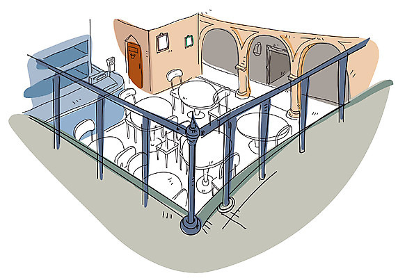 EPS 건축 백그라운드 일러스트 난간 탁자 풍경 사람없음 야외 건물 카페 도시 스케치 상업시설 국내일러스트 건축물 가구 미술 상점 시설 상업 파일형식 벡터