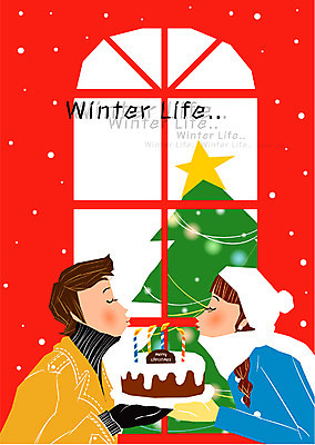 라이프스타일 커플 여자 기념일 남자 종교 크리스마스 겨울 일러스트 사랑 사람 라이프 생활 케이크 국내일러스트 계절 감정 관계 디저트 이벤트