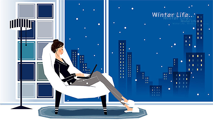 EPS 우먼라이프 라이프스타일 계절 여자 겨울 거실 야경 일러스트 창문 실내 한명 사람 빌딩 성인 라이프 생활 노트북 소파 스탠드 눈 도시 비즈니스우먼 여자만 여자한명만 성인여자만 성인만 국내일러스트 자연요소 1 의자 비즈니스 날씨 조명 내부 건물 전자제품 직장인 야간 파일형식 벡터 풍경_경치