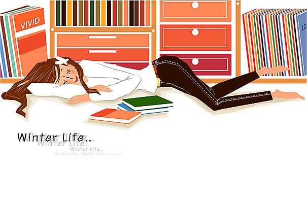 EPS 우먼라이프 라이프스타일 계절 여자 겨울 일러스트 휴식 책장 실내 한명 사람 성인 라이프 생활 책 독서 서랍장 낮잠 여자만 여자한명만 성인여자만 성인만 국내일러스트 1 가구 컨셉 내부 잠 파일형식 벡터