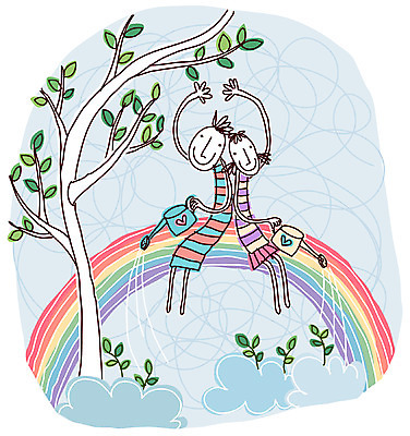 EPS 주간 나무 구름 캐릭터 커플 여자 남자 백그라운드 무지개 일러스트 상상 사랑 사람 야외 두명 판타지 새싹 물주기 상상캐릭터 일러캐릭터 자연요소 식물 감정 관계 모션 파일형식 벡터