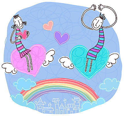 EPS 주간 구름 캐릭터 커플 여자 남자 백그라운드 무지개 날개 데이트 일러스트 상상 사랑 사람 야외 두명 하트 상상캐릭터 일러캐릭터 자연요소 모양 감정 관계 파일형식 벡터