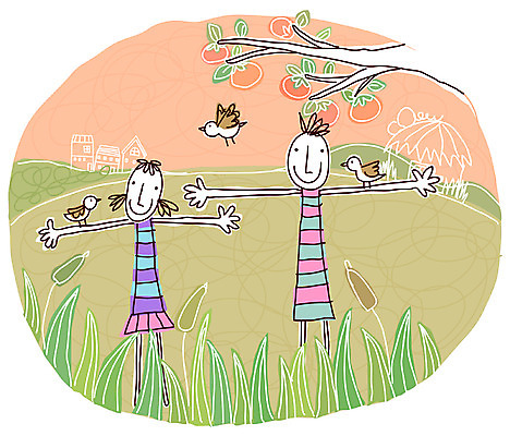 EPS 주간 커플 여자 남자 백그라운드 데이트 일러스트 논 감 사랑 사람 야외 두명 시골 감나무 허수아비 참새 국내일러스트 자연요소 나무 감정 농업 과일 관계 조류 파일형식 벡터