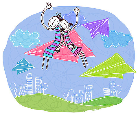 EPS 주간 구름 캐릭터 커플 여자 남자 백그라운드 데이트 일러스트 상상 사랑 사람 야외 두명 판타지 종이비행기 상상캐릭터 일러캐릭터 자연요소 감정 관계 종이접기 파일형식 벡터