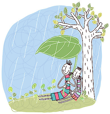 EPS 나무 캐릭터 커플 여자 남자 데이트 일러스트 상상 사랑 사람 야외 두명 새싹 비 빗방울 상상캐릭터 일러캐릭터 자연요소 식물 감정 관계 날씨 비_날씨 파일형식 벡터