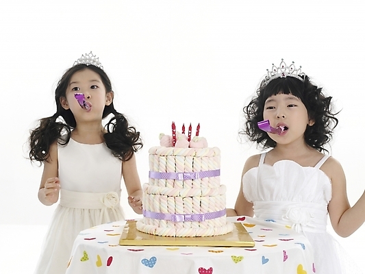 포토 JPG 스튜디오촬영 드레스 여자 어린이 포즈 탁자 사람 소녀 이벤트 근접촬영 상반신 두명 파티 케이크 한국인 생일 여자만 어린이만 소녀만 국내포토 옷 기념일 뷰포인트 가구 디저트 실내 동양인 파일형식