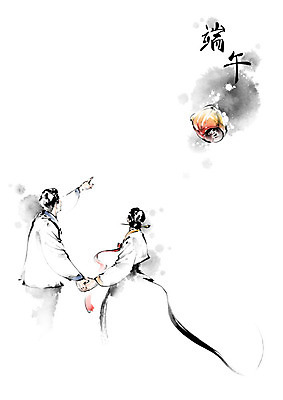 PSD 커플 여자 명절 남자 일러스트 캘리그라피 붓터치 성인 두명 손잡기 한자 등불 한복 번짐 단오 풍등 풍등날리기 성인만 국내일러스트 문자 한국전통 전통 기념일 관계 모션 조명 사람 전통의상 파일형식 풍등축제 효과