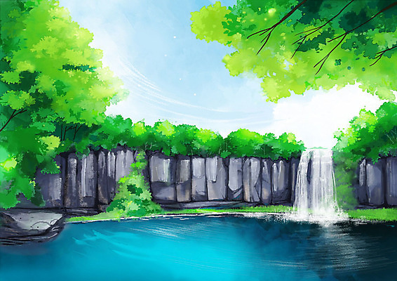 PSD 나무 백그라운드 일러스트 풍경 사람없음 초록색 여름 파란색 제주도 폭포 숲속 제주도여행 국내일러스트 식물 계절 컬러 여행 자연 한국 숲 파일형식