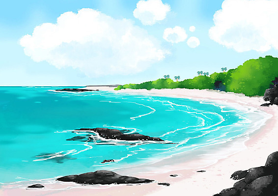 PSD 구름 바다 백그라운드 일러스트 하늘 풍경 해변 사람없음 제주도 바위 민트색 제주도여행 국내일러스트 자연요소 컬러 여행 한국 돌_바위 파일형식