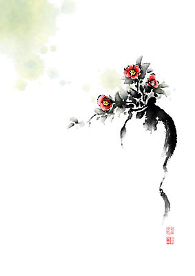 PSD 나무 화분 줄기 일러스트 캘리그라피 붓터치 사람없음 빨간색 꽃병 봄 동양화 번짐 낙관 동백 꽃가지 국내일러스트 식물 계절 꽃 컬러 미술 나뭇가지 파일형식 효과