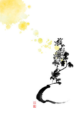 PSD 나무 꽃 화분 줄기 일러스트 캘리그라피 붓터치 국화 사람없음 꽃병 봄 동양화 번짐 낙관 국내일러스트 식물 계절 미술 파일형식 효과