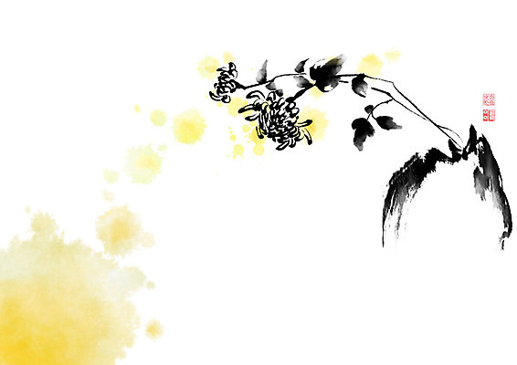 PSD 나무 꽃 화분 줄기 일러스트 캘리그라피 붓터치 국화 사람없음 노란색 꽃병 봄 동양화 번짐 낙관 국내일러스트 식물 계절 컬러 미술 파일형식 효과