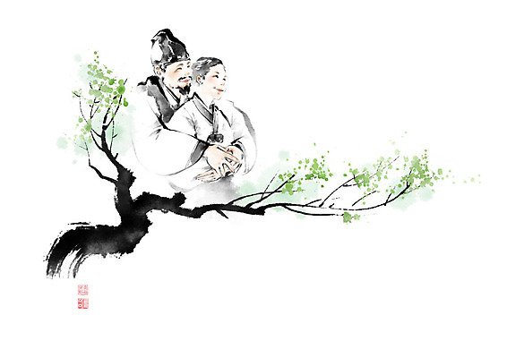 PSD 나무 부부 여자 할아버지 노년 남자 꽃 할머니 잎 일러스트 캘리그라피 포옹 붓터치 사랑 두명 노부부 나뭇가지 한복 번짐 낙관 노인만 국내일러스트 식물 한국전통 커플 감정 안기 사람 성인 전통의상 성인만 파일형식 효과