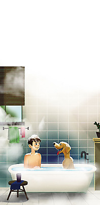 PSD 한마리 남자 반려견 의자 일러스트 창문 욕조 한명 상반신 반려동물 수건 목욕 개 반려 남자한명만 펫팸족 국내일러스트 동물 1 가구 포유류 사람 위생용품 청결 신조어 남자만 파일형식