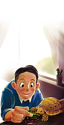 PSD 한마리 남자 화분 채소 일러스트 창문 한명 상반신 거북이 먹이 책상 반려 남자한명만 펫팸족 국내일러스트 1 가구 파충류 사람 신조어 남자만 파일형식