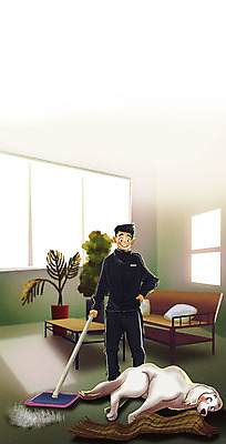 전신 PSD 한마리 남자 화분 반려견 거실 의자 일러스트 창문 탁자 한명 반려동물 목도리 개 청소 청소기 반려 남자한명만 펫팸족 국내일러스트 동물 1 잡화 가구 포유류 사람 전자제품 청소도구 신조어 남자만 파일형식