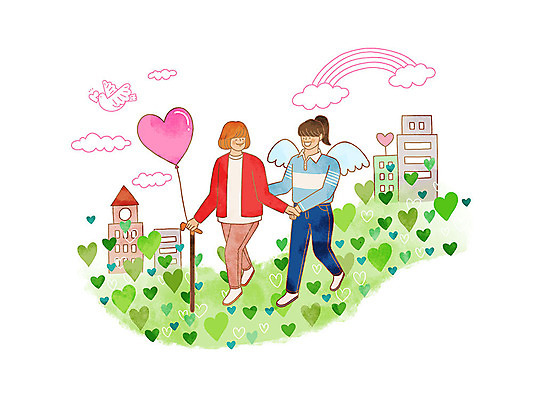 전신 PSD 여자 무지개 일러스트 지팡이 사랑 두명 건물 걷기 하트 장애인 풍선 시각장애인 장애인의날 여자만 국내일러스트 자연요소 모양 건축물 감정 모션 사람 장애 파일형식 법정기념일