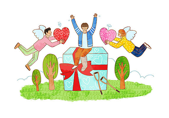 전신 PSD 나무 여자 남자 일러스트 천사 선물 사랑 잔디 세명 선물상자 새싹 만세 하트 장애인 천사날개 목발 장애인의날 국내일러스트 모양 식물 감정 날개 의료기기 모션 사람 상자 장애 파일형식 법정기념일