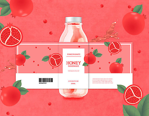 PSD 편집이미지 음료 잎 겨울 유리병 사람없음 빨간색 병 석류 패키지 석류청 이미지편집 식물 식기 계절 컬러 과일 병_용기 파일형식 과일청