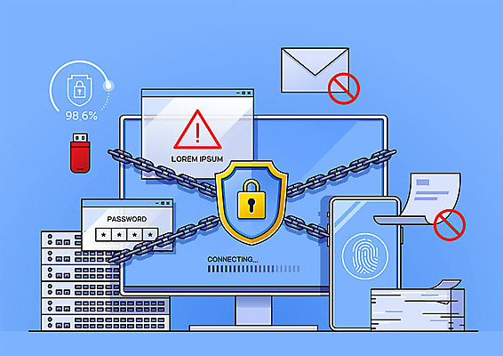 일러스트 자물쇠 정보기술 사람없음 파란색 컴퓨터 모니터 정보 네트워크 USB 보안 IT산업 정보보호 지문인식 4차산업 5G 국내일러스트 AI파일 산업 컬러 기술 IT 안전 전자제품 보호 생체인식기술 파일형식 벡터