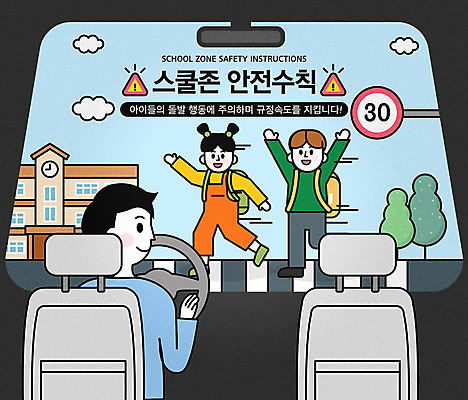 전신 여자 교육 남자 어린이 일러스트 학교 자동차 사람 소녀 소년 상반신 성인 세명 달리기 운전 표지판 횡단보도 안전수칙 차안 스쿨존 어린이보호구역 에듀 에듀케이션 제한속도 매뉴얼 스쿨팩 국내일러스트 AI파일 육상교통 모션 알림판 안전 보행로 속도 보호구역 파일형식 벡터