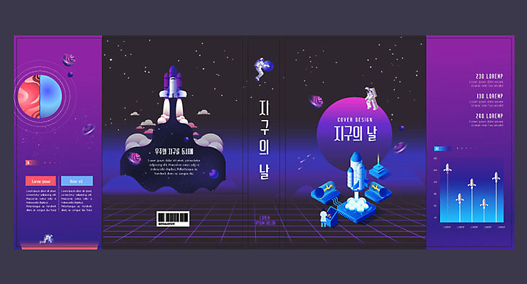 템플릿 표지디자인 북디자인 출판디자인 교육 표지 과학 북커버 사람 이벤트 책 세명 우주 보라색 행성 로켓 우주비행사 과학자 로켓발사 에듀 에듀케이션 지구의날 스쿨팩 책날개 표지샘플 이미지템플릿 AI파일 직업 기념일 컬러 발사 학자 파일형식 벡터