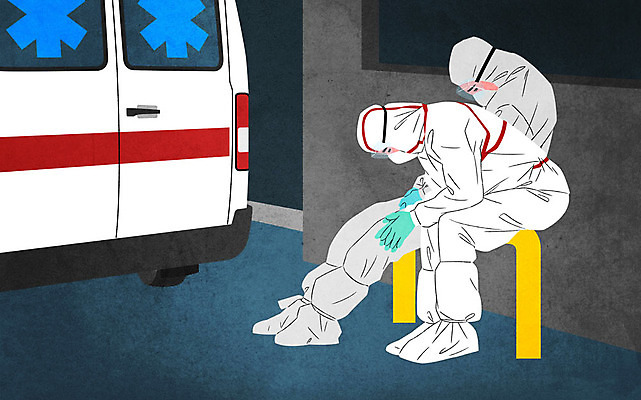 전신 PSD 남자 일러스트 휴식 피곤 마스크 앉기 두명 파란색 의료진 구급차 사회이슈 감염 전염병 코로나바이러스 방역복 팬데믹 델타변이바이러스 국내일러스트 직업 옷 컬러 컨셉 의학 모션 자동차 사람 바이러스 질병 방역 파일형식