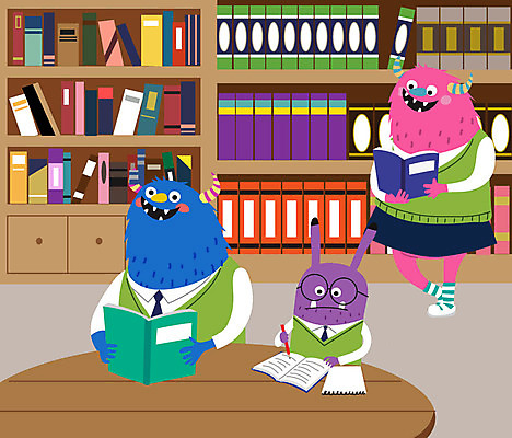 캐릭터 교육 교복 일러스트 학교 상상 책장 서기 앉기 사람없음 책 독서 스쿨라이프 도서관 책상 즐거움 몬스터 에듀 에듀케이션 스쿨팩 국내일러스트 일러캐릭터 AI파일 라이프스타일 옷 감정 가구 모션 파일형식 벡터