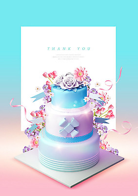 PSD 편집이미지 꽃 리본 분홍색 하늘색 사람없음 장미 케이크 축하 화려 3단케이크 이미지편집 식물 컬러 컨셉 디저트 파란색 파일형식