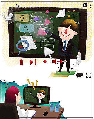 전신 PSD 학생 여자 교육 남자 화살표 인터넷 의자 일러스트 수업 모바일 성인 두명 컴퓨터 칠판 스피커 강의 사이버 책상 방송 온라인 온라인강의 성인만 사회적거리두기 원격수업 온라인개학 온택트 국내일러스트 캠페인 음향기기 가구 사람 전자제품 개학 원격 파일형식 언택트