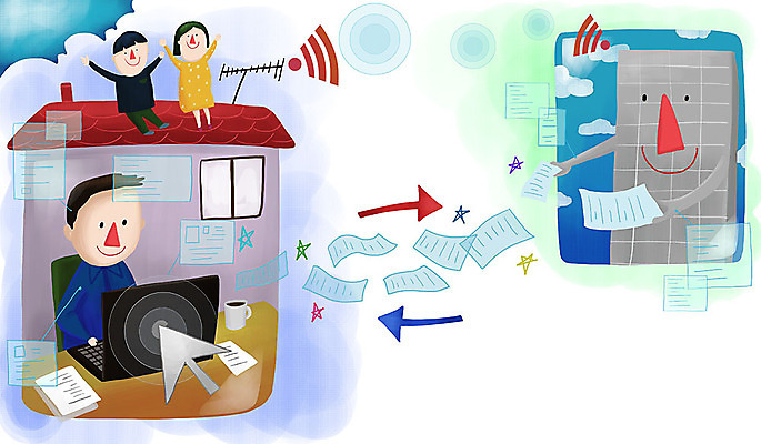 전신 PSD 여자 남자 화살표 어린이 인터넷 일러스트 회사 모바일 주택 건물 세명 노트북 사이버 문서 와이파이 재택근무 온라인 공유 전송 사회적거리두기 온택트 국내일러스트 건축물 캠페인 비즈니스 사람 전자제품 무선인터넷 파일형식