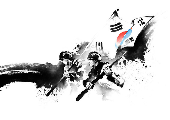 PSD 남자 무기 일러스트 캘리그라피 붓터치 두명 군인 총 태극기 전쟁 번짐 6.25전쟁 남자만 호국보훈의달 국내일러스트 직업 사람 국기 6월 국군 파일형식 효과