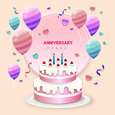 리본 분홍색 일러스트 프레임 이벤트 사람없음 케이크 하트 축하 풍선 프레임일러스트 2단케이크 국내일러스트 AI파일 모양 컬러 컨셉 디저트 파일형식 벡터