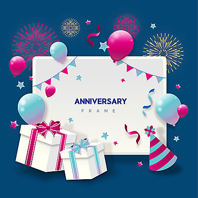 리본 일러스트 프레임 폭죽 선물 이벤트 사람없음 파란색 선물상자 고깔모자 축하 풍선 가랜드 프레임일러스트 국내일러스트 AI파일 모자_잡화 컬러 컨셉 상자 파티용품 파일형식 벡터