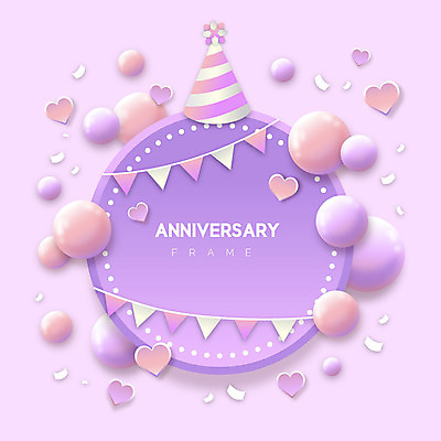 일러스트 프레임 이벤트 사람없음 고깔모자 하트 축하 구슬 연보라색 가랜드 파스텔톤 프레임일러스트 국내일러스트 AI파일 모양 모자_잡화 컬러 컨셉 보라색 파티용품 파일형식 벡터