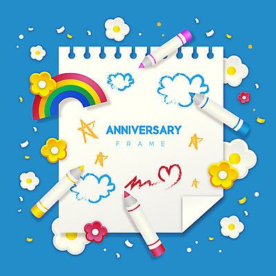 꽃 종이 무지개 일러스트 색연필 프레임 이벤트 사람없음 파란색 축하 스케치북 프레임일러스트 국내일러스트 AI파일 자연요소 식물 컬러 컨셉 학용품 파일형식 벡터