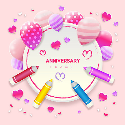분홍색 일러스트 색연필 프레임 이벤트 사람없음 하트 축하 풍선 프레임일러스트 국내일러스트 AI파일 모양 컬러 컨셉 학용품 파일형식 벡터