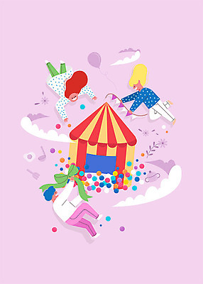 전신 구름 여자 남자 꽃 리본 어린이 일러스트 공 텐트 세명 보라색 냄비 국자 뒤집개 풍선 키즈카페 어린이만 국내일러스트 AI파일 자연요소 식물 컬러 주방용품 캠핑도구 사람 카페 솥 파일형식 벡터