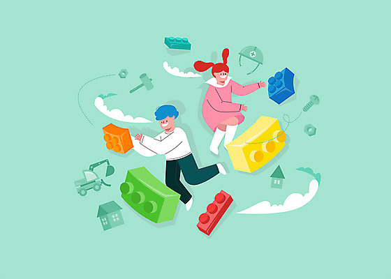 전신 구름 여자 남자 어린이 일러스트 두명 초록색 블록 망치 안전모 포크레인 너트 레고 키즈카페 어린이만 국내일러스트 AI파일 자연요소 컬러 사람 장난감 카페 공구 중장비 헬멧 안전장비 파일형식 벡터