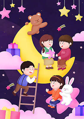 전신 PSD 구름 여자 남자 별 어린이 일러스트 사다리 곰 선물 소녀 소년 초원 여러명 컬러풀 우주 달 토끼 유성 어린이날 즐거움 어린이만 국내일러스트 자연요소 동물 기념일 감정 컬러 다수 포유류 사람 반려동물 도구 파일형식